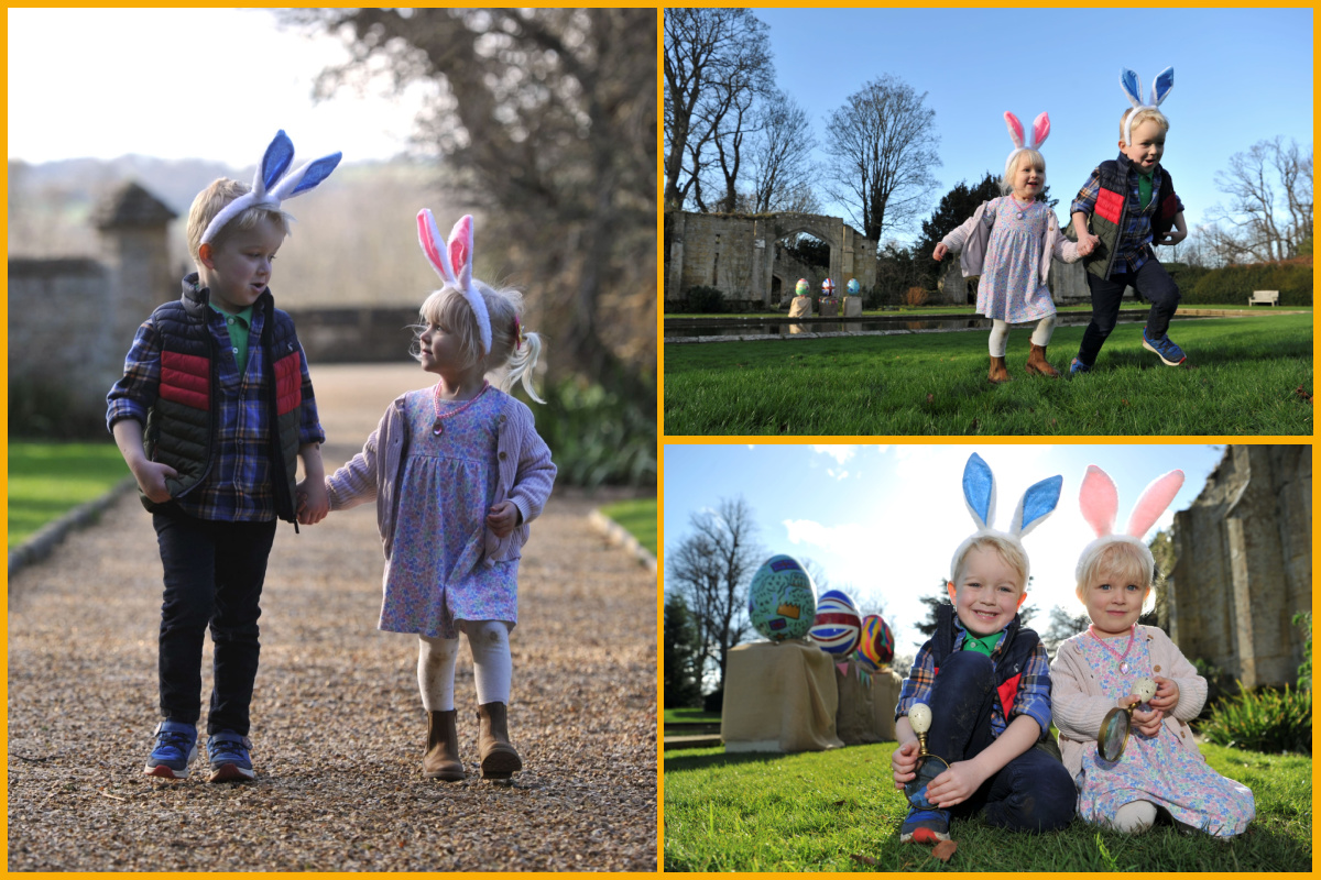 Children wearing bunny ears playing and exploring at Sudeley Castle & Gardens